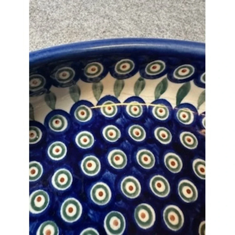 Boleslawiec Polish Pottery Peacock Eye Oval Serving Bowl 12 Inch Hand Made